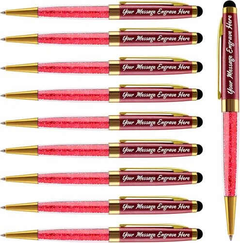 Miniatura 9 de Ancolo Bolígrafos personalizados, punta de lápiz capacitivo, cristal azul, bolígrafos personales personalizados, juego de escritura escolar, Azul