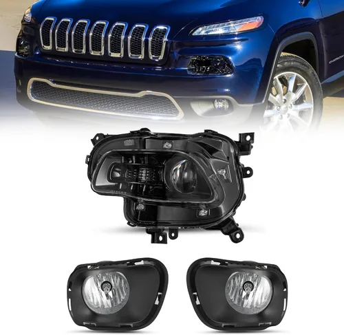 Miniatura 17 de JSBOYAT Compatible con 2014-2018 Jeep Cherokee Luz LED DRL de estacionamiento Señal de giro estilo OE Faros LED DRL cromados para parachoques Señal