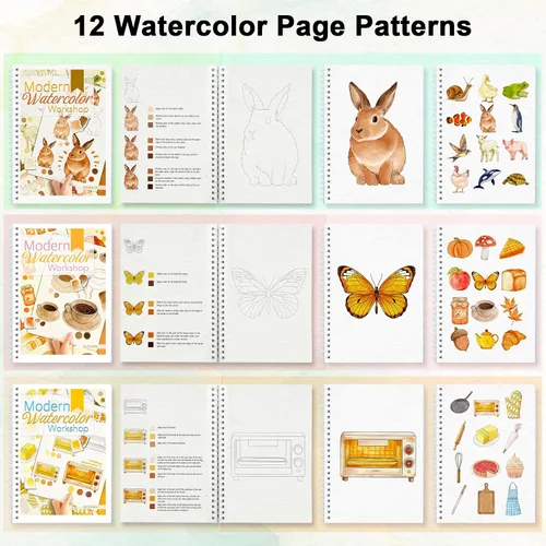 Miniatura 3 de Libro de trabajo de acuarela paso a paso – 12 páginas para colorear de acuarela – 100% algodón 300 gsm/140 lb papel de acuarela – Regalo