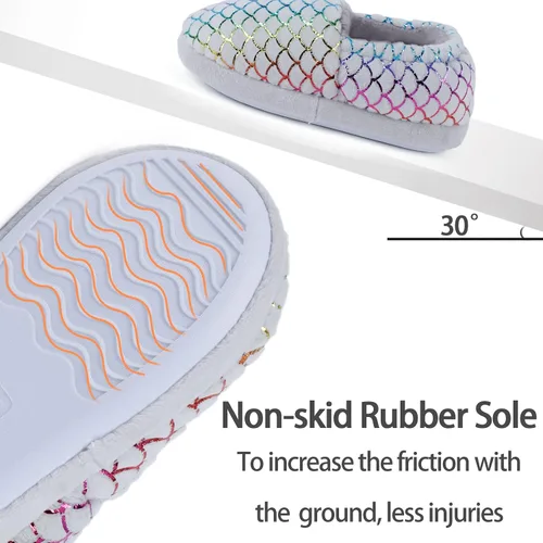 Miniatura 4 de MEJORMEN Pantuflas de casa de sirena para niñas, acogedoras y antideslizantes para interiores y exteriores, pantuflas de dormitorio con purpurina