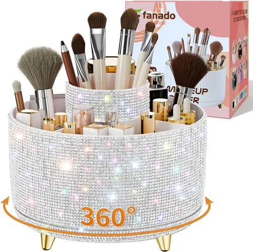 Miniatura 9 de fanado Bling Diamond - Soporte para brochas de maquillaje, organizador de maquillaje giratorio de 360°, vaso para brochas de maquillaje de 5 ranuras