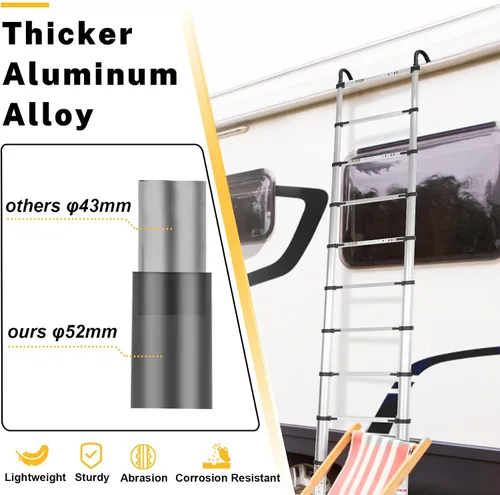 Miniatura 4 de Escalera telescópica RIKADE de aluminio de 6.5 pies con patas antideslizantes y gancho estable, escalera de extensión portátil para el hogar