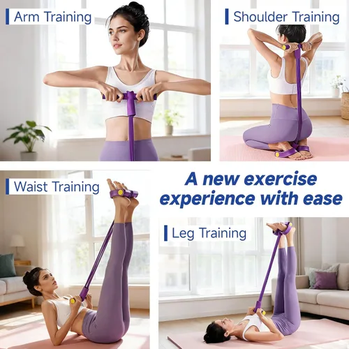 Miniatura 7 de Correa de resistencia con pedal multifuncional, banda elástica de 8 tubos con asa, equipo de ejercicio de yoga para dar forma al cuerpo, cuerda