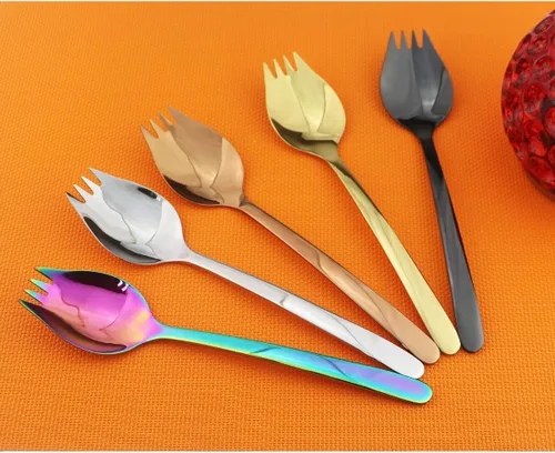 Miniatura 9 de 4 tenedores plateados para uso doméstico, campamento, viajes, senderismo, cuchara de acero inoxidable 18/10, cuchara de postre de fideos, juego