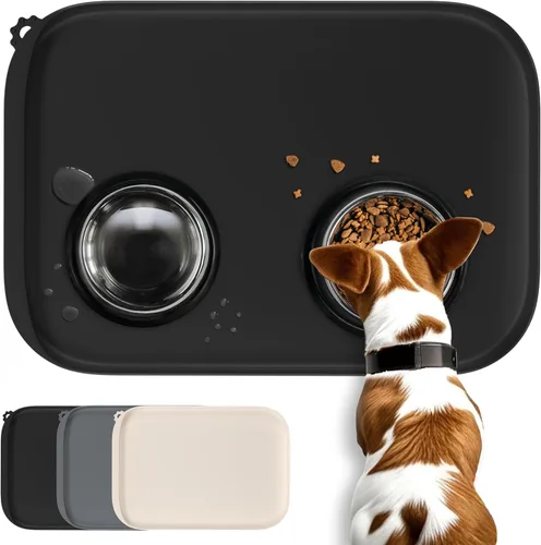 Miniatura 10 de Conlun Tapete de comida para perros, bordes elevados de 1/2 pulgada, tapete de alimentación para gatos para contención de derrames, tapete