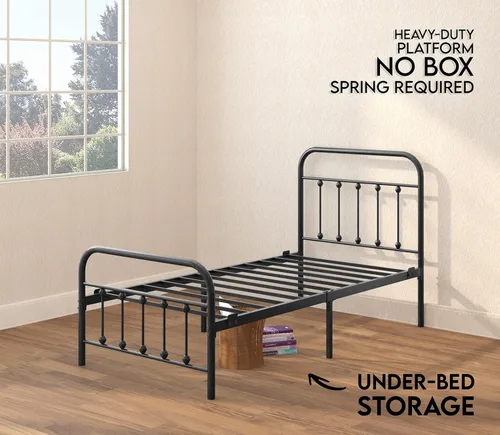 Miniatura 4 de Marco de cama Golden Gate Beds vintage de hierro forjado con base de plataforma metálica clásica, cabecera y estribo, no necesita somier, fácil