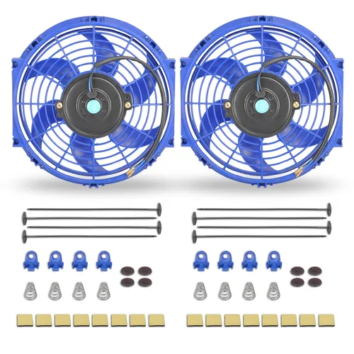 Ventilador delgado universal de empuje eléctrico para radiador 12V 80W de alto rendimiento, kit de montaje azul de 2 piezas