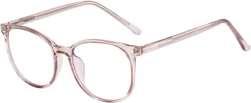 Miniatura 2 de FONHCOO - Lentes con bloqueo de luz azul de moda, redondos, TR90, transparentes, gafas anti UV para computadora para mujeres y hombres Marrón claro