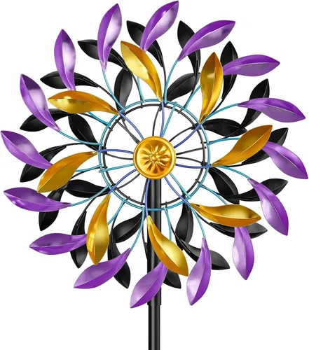 Miniatura 10 de Molinillos de viento de 360° para exteriores, esculturas de viento con estaca de metal, 63.2 pulgadas, cinético de metal grande, decoración