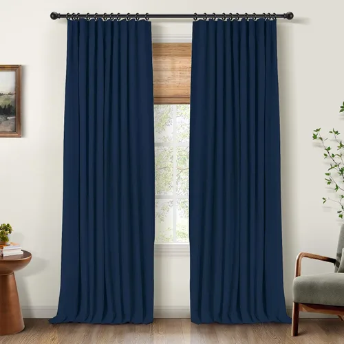 Miniatura 18 de INOVADAY Cortinas 100% opacas para dormitorio, cortinas opacas de 84 pulgadas de largo, cortinas opacas de lino con anillos de clip, aislamiento