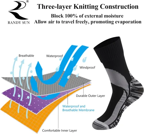 Miniatura 2 de Calcetines transpirables impermeables, certificados SGS RANDY SUN, unisex, para escalada, esquí, senderismo, senderismo, 1 par