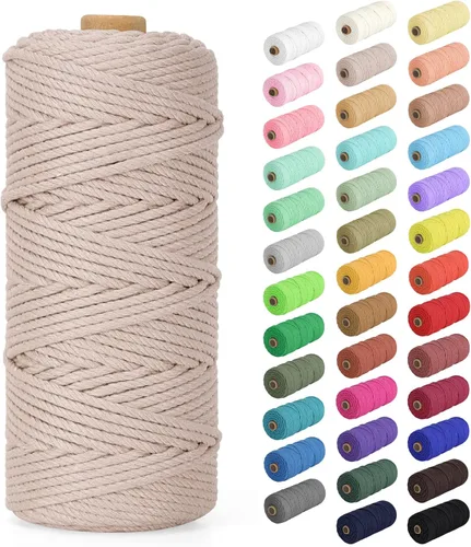 Miniatura 85 de Cordón de macramé de 0.079 in x 380 yardas (1140 pies), cuerda de algodón natural para colgar en la pared, ganchos de plantas, manualidades, Beige