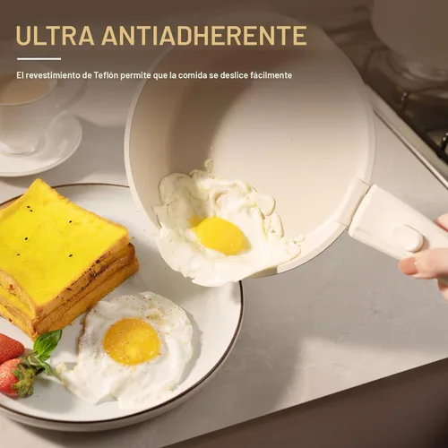 Miniatura 4 de Astercook Juego de 23 ollas y sartenes antiadherentes, juego de utensilios de cocina de cerámica, mango desmontable, juego de cocina de Blanco crema
