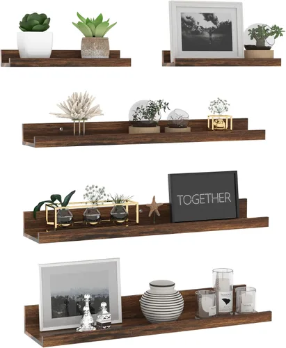 Miniatura 14 de Giftgarden Juego de 5 estantes flotantes de 24 pulgadas montados en la pared, estantes de pared de madera negra para baño, dormitorio, cocina, sala
