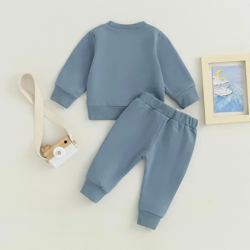 Miniatura 3 de BeQeuewll Ropa para bebé niño de otoño e invierno, 2 piezas, bloque de color, sudadera y pantalones con cuello redondo