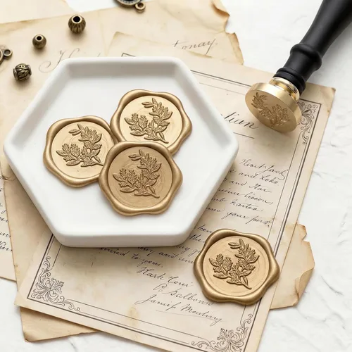 Miniatura 4 de UNIQOOO Eucalyptus Wax Seal Stamp with Wooden Handle, Floral Botanical Theme Vintage Brass Stamp for Wedding Invitation, DIY, Gift Wrap, Envelopes