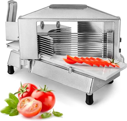 VEVOR Cortador de tomate comercial, cortador de tomate de 3/16 pulgadas, cortador manual de tomate con tabla de cortar integrada, cuchillas de acero