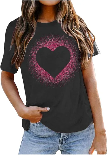 Miniatura 29 de Camisetas de manga corta con estampado de corazón para mujer, camisetas de ajuste regular, linda y divertida, ropa de regalo 2023