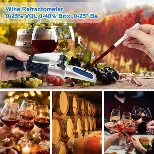 Miniatura 2 de Kit de refractómetro de alcohol 3 en 1 para cerveceros caseros Mide Brix (0-40%), alcohol (0-25%), baume (0-20%) ATC para cerveza, vino
