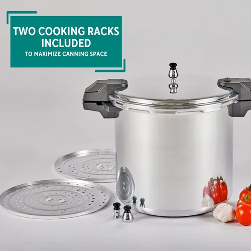 Miniatura 6 de MIRRO Enlatadora a presión de aluminio de 22qt con 3 reguladores y estantes de cocción dobles, 5/10/15 PSI