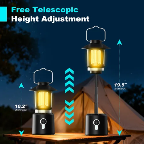 Miniatura 3 de Linterna LED telescópica para campamento, 8000 mAh, funciona con pilas, luces de campamento vintage, 3 modos de luz, luces de tienda de campaña