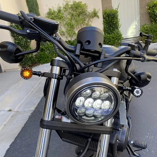 Miniatura 2 de DREAMIZER - Luces de señal de giro para motocicleta, color negro, 15 LEDs, diseño de bala, luces indicadoras delanteras y traseras, luz blanca y Luz
