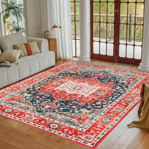 Miniatura 74 de Syalife 6x9 Alfombra Lavable para Área, Ultra Suave Antideslizante, Pila Baja, Alfombra Vintage Resistente a Manchas para Sala de Estar, Alfombra
