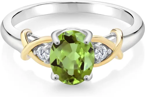 Miniatura 104 de Anillo de compromiso de oro amarillo de 10 quilates y plata 925 con piedra natal y diamantes cultivados en laboratorio para mujer, ovalado de 0.315