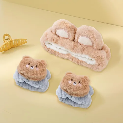 Miniatura 6 de WHAVEL Juego de 3 bandas para el cabello, diadema de spa y pulsera con lindas orejas de oso, bandas de lavado facial para mujeres y niñas (café 01)