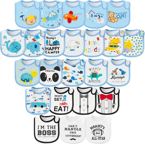 Miniatura 9 de Baberos impermeables de algodón para bebé, 24 unidades, ajustable, con cierre de velcro, para alimentar, dentición, babeo, 6-12 meses Rosado