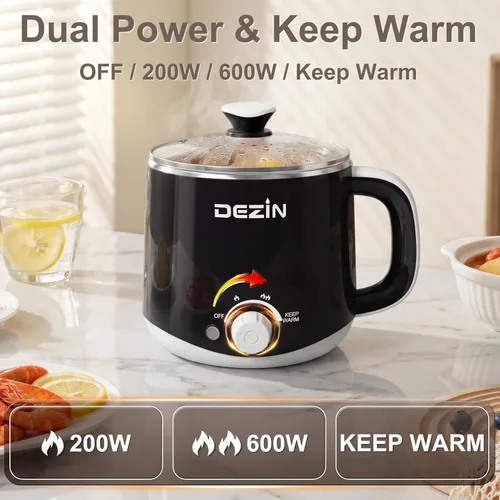Miniatura 5 de Dezin Olla eléctrica para fideos rápidos, olla eléctrica de acero inoxidable de 1.6 litros, perfecta para ramen, huevo, pasta, albóndigas, sopa