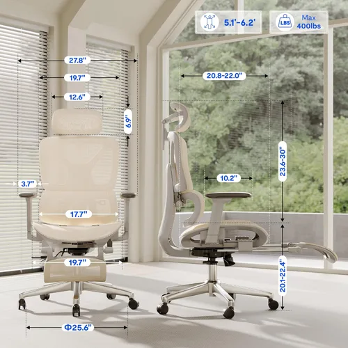 Miniatura 3 de FLEXISPOT ErgoX Premium - Silla de Oficina Ergonómica Premium con Reposapiés - Reposabrazos 3D Ajustables, Soporte Lumbar Dinámico, Función de Crema