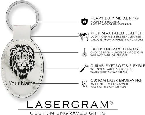 Miniatura 3 de LaserGram Llavero ovalado, cabeza de caballo 1, grabado personalizado incluido (mármol blanco)