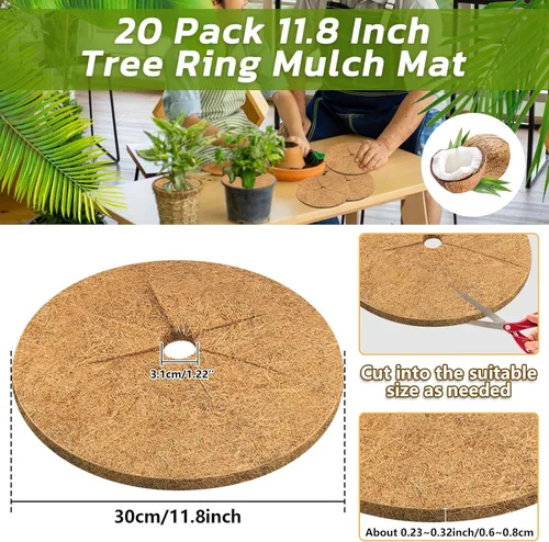 Miniatura 2 de Legigo 20 piezas Anillo de mantillo de fibra de coco, protector de árbol de 11.8 pulgadas, anillo de protección natural de coco para plantas
