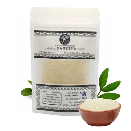 Mastiha Chios Orgánico 20G – Goma de mastique griega 100% natural, vegana y sin gluten ni azúcar, resina auténtica de lágrimas de mastique de
