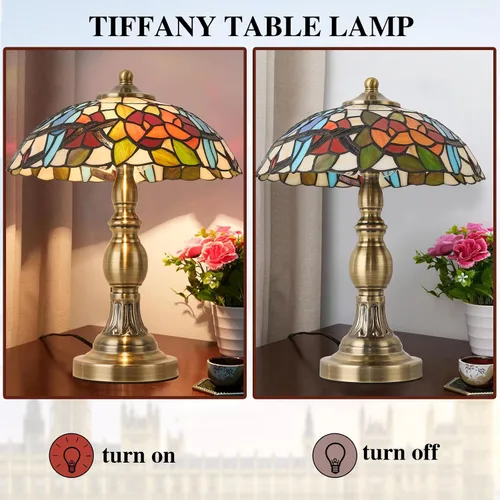 Miniatura 6 de Lámpara de mesa estilo Tiffany, lámpara de mesa de vidrio manchado, lámpara de decoración antigua artesanal para mesita de noche, dormitorio, sala