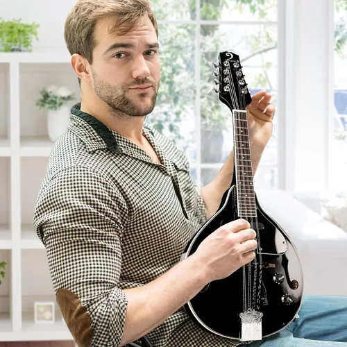 Miniatura 9 de Vangoa Instrumento de Mandolina de Caoba Eléctrico Acústico Estilo A, Mandolina Musical para Principiantes, Adultos, Adolescentes, Niños, Negro