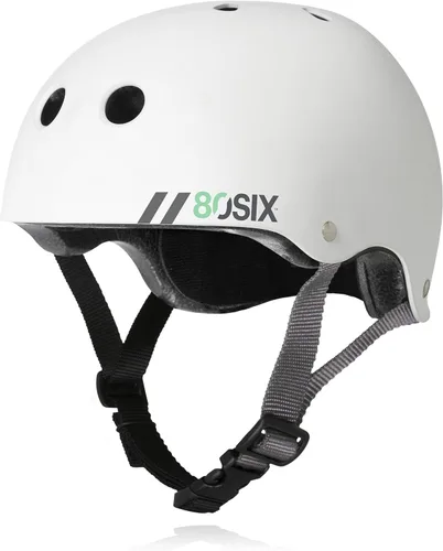 Casco Multideporte Triple Certificado 80Six - Ideal para Bicicleta, Monopatín, Patineta, Patines en Línea y Patinaje en Línea Blanco mate