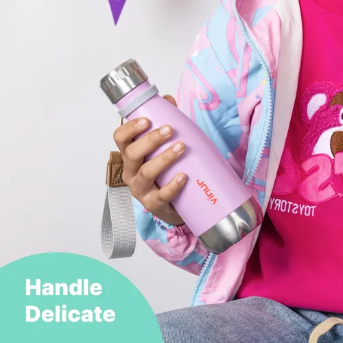 Miniatura 7 de VINUR Botella de agua para niños, 9 onzas, acero inoxidable, doble pared, aislada al vacío, botella de agua para la escuela, frasco en forma de cola