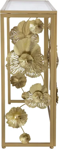 Miniatura 5 de A&B Home - Mesa consola dorada con parte superior de vidrio espejado, mesa consola moderna de mediados de siglo con marco de metal para sala
