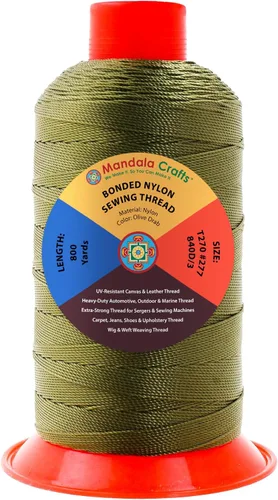 Miniatura 261 de Mandala Crafts - Hilo de nailon para coser cuero, tapicería, mezclilla y para trenzar el pelo; resistente, 1500 yardas, tamaño 69 T70 Marrón