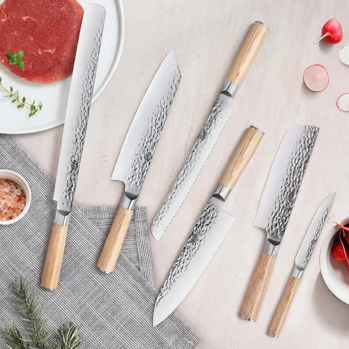 Miniatura 7 de FINDKING Juego de cuchillos de cocina de 7 piezas, con soporte magnético de madera, elegante juego de cuchillos de chef japoneses, hoja afilada