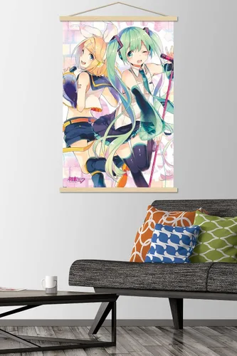 Miniatura 2 de Trends International Hatsune Miku - Póster de pared dúo, 22.37 x 34.00 pulgadas, paquete de impresión premium y colgador de madera de haya