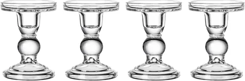 Miniatura 8 de Juego de 4 portavelas de cristal, portavelas ámbar para velas de pilar, 4.5 pulgadas de alto, decoración de candelabros para sala de estar