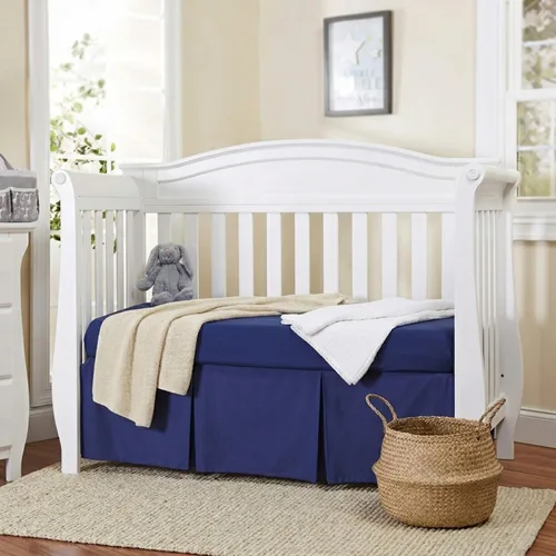 Miniatura 4 de EVERYDAY KIDS Falda plisada azul marino para cuna; falda de cama de cuna de 100% algodón natural para bebés niños y niñas; volantes para cuna