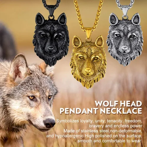 Miniatura 2 de Richsteel Collares para hombres de acero inoxidable 316chapado en oro de 18 quilatesnegro lobo colgante vikingo nórdico joyería