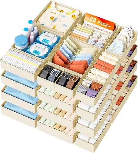 Miniatura 36 de DIMJ Organizador de cajones para ropa, paquete de 12 unidades, organizadores plegables para bebé, organizador de almacenamiento y cómoda para Beige