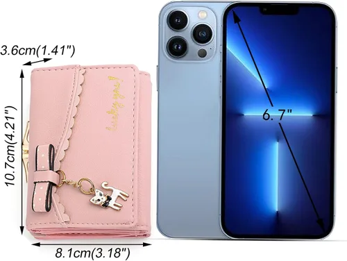 Miniatura 7 de UTO Cartera triple para mujer, lindo gatito con lazo, tarjetero pequeño