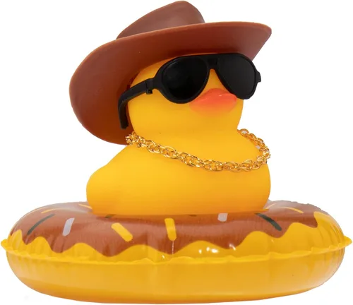 Miniatura 9 de wonuu Pato de Goma para Automóvil, Decoración de Pato Amarillo para Tablero con Sombrero de Sol, Anillo de Natación, Collar, Gafas de Sol