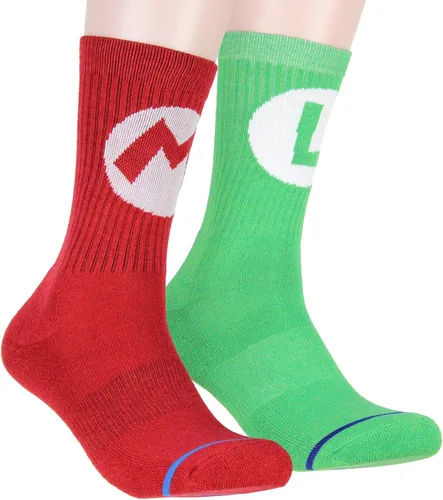 Nintendo Super Mario - Disfraz de personaje de Mario y Luigi para adultos, 2 pares de calcetines para hombres y mujeres, Multi